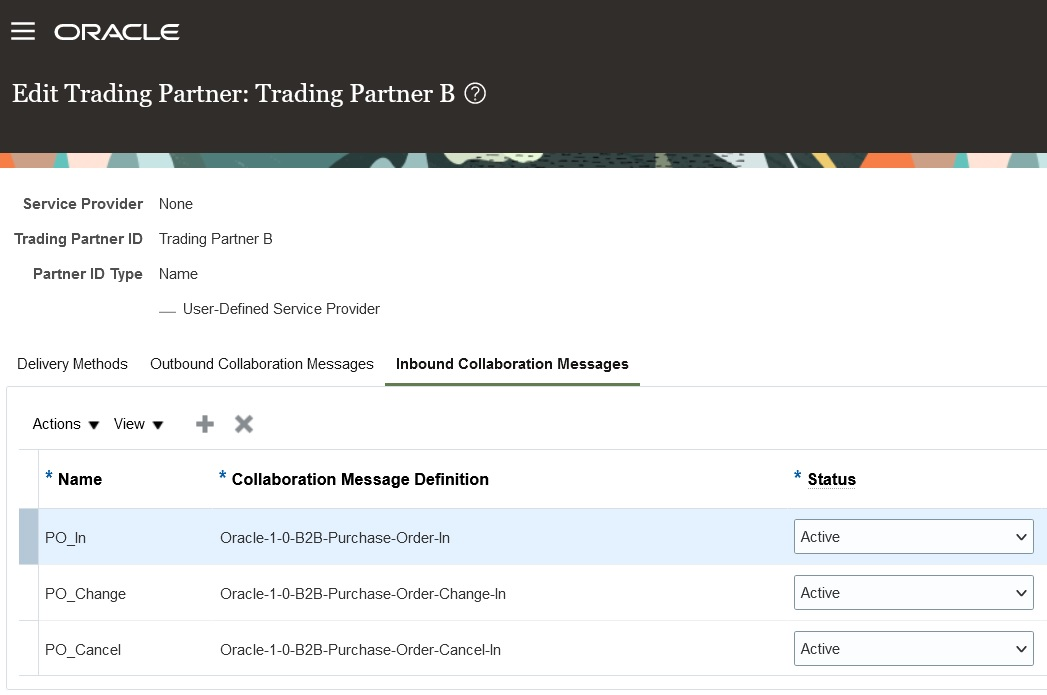 Screen capture that shows how to set up a message definition with a service provider or trading partner.