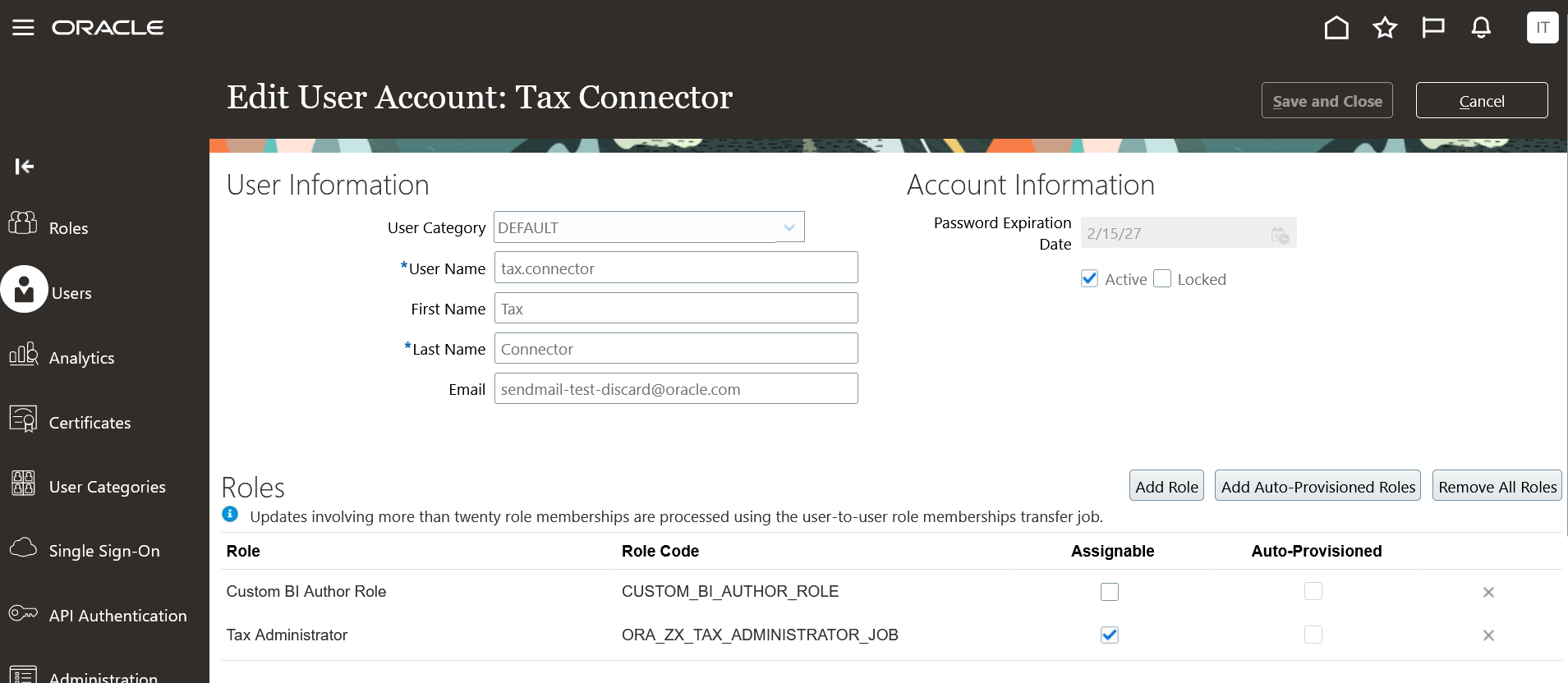 User account with both roles assigned