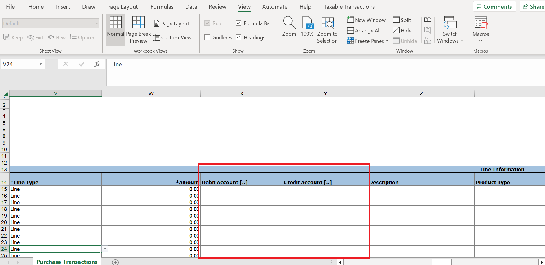 Create taxable transactions spreadsheet