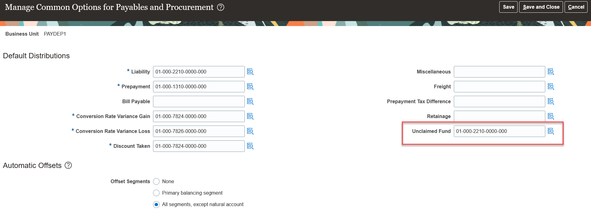 Manage Common Options for Payables and Procurement Page