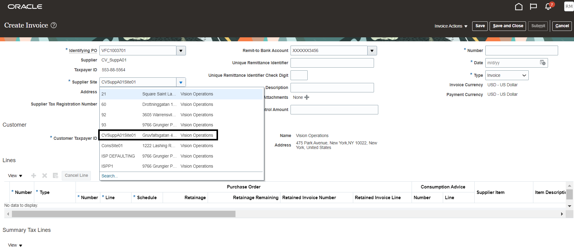 Supplier Site LOV in Supplier Portal after the change