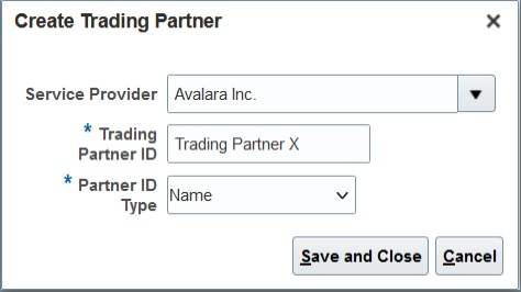 Screen capture that shows how to create a trading partner.