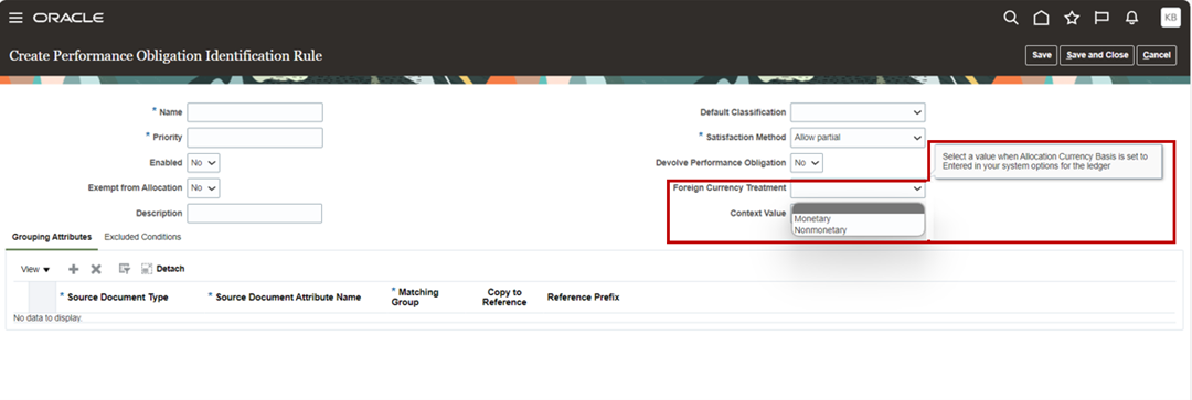 Create Performance Obligation Identification Rule