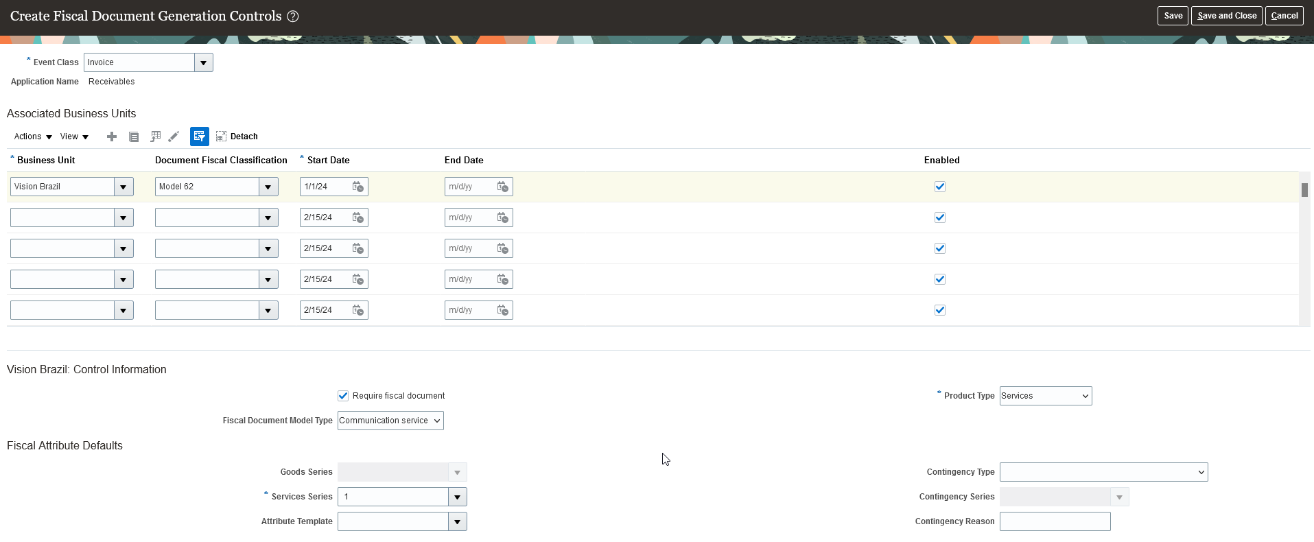Fiscal Document Geeration Control page