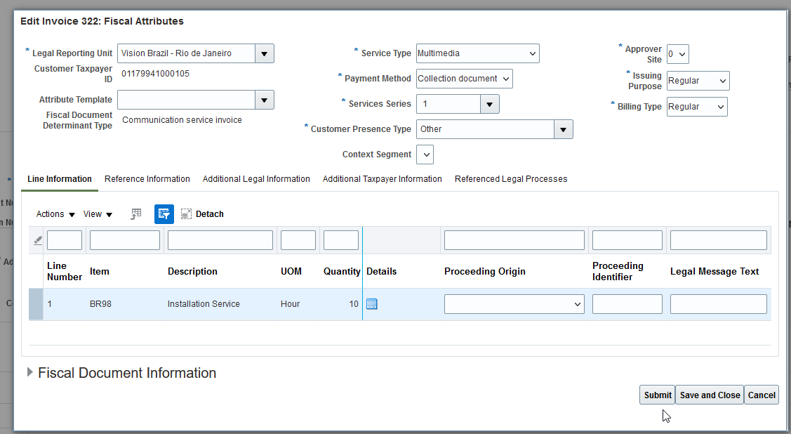 Update Fiscal Attributes page