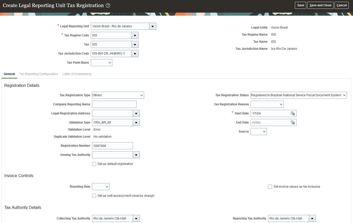 Manage Tax Registrations page