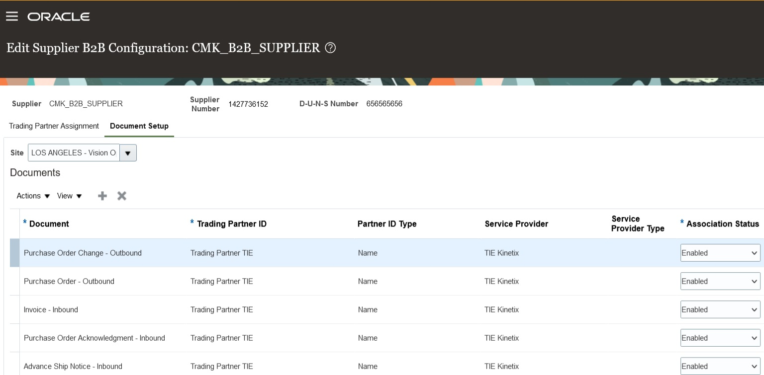 Screen capture that shows how to edit the supplier B2B configuration.