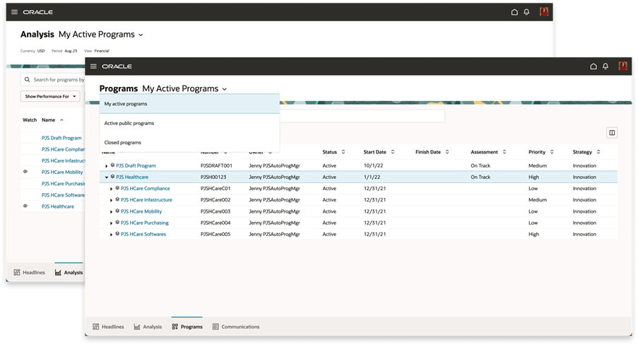 Toggle Between Active, Public, and Closed Programs