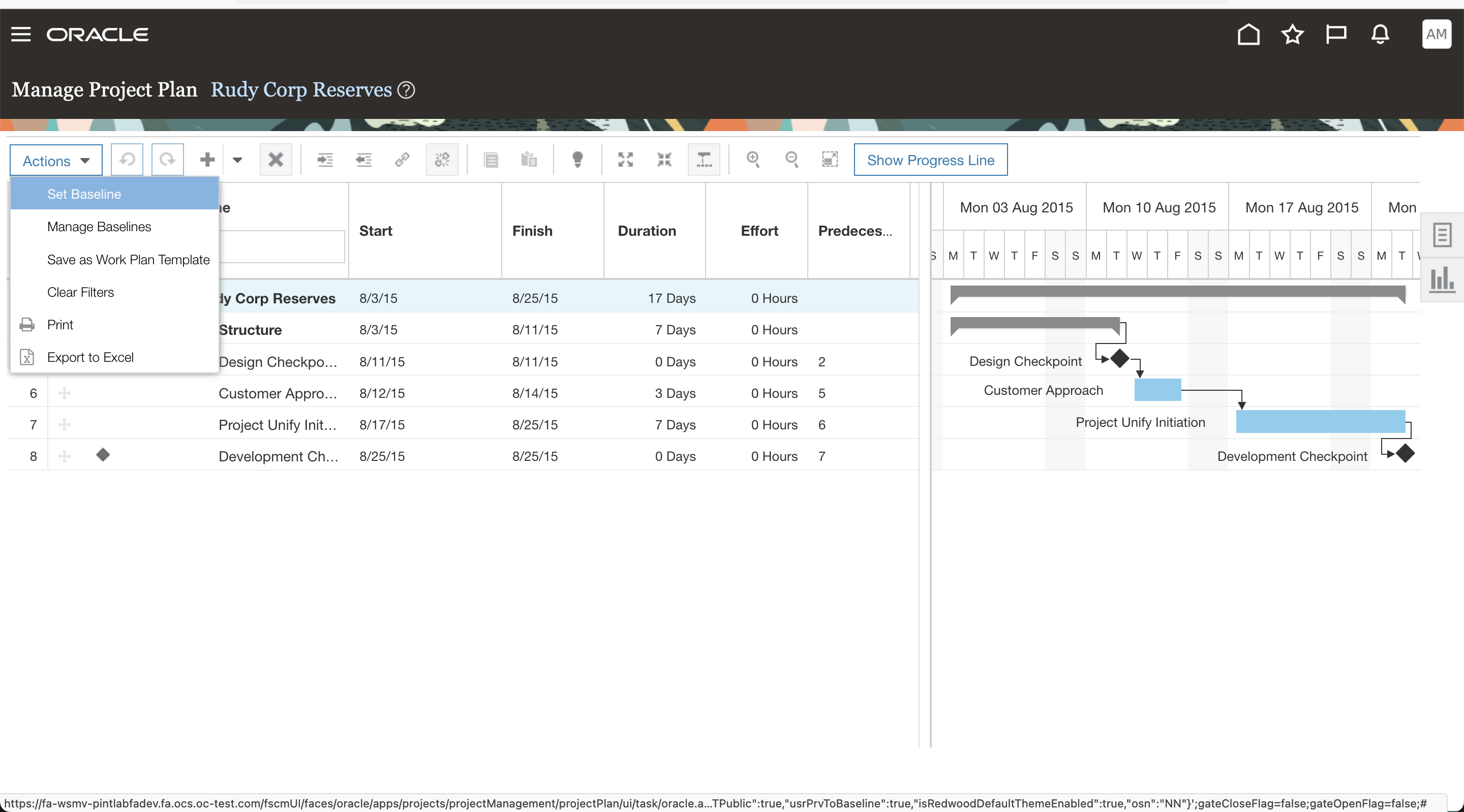 Creation of a New Workplan Baseline that triggers a Public Event