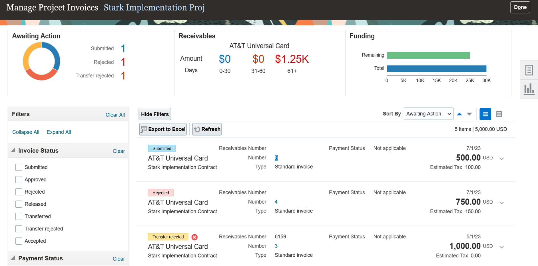Manage Project Invoices - Invoice Number Drill Down.