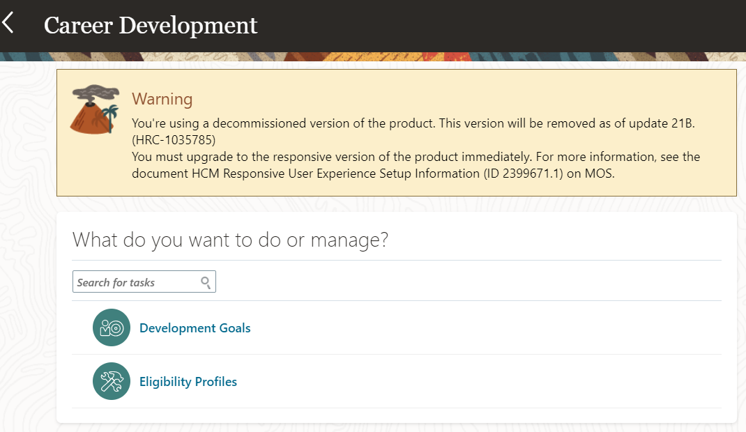 The image shows a warning message that the user is using a decommissioned version of the product.