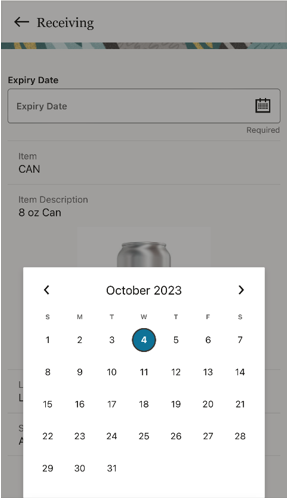 Calendar allowing you to easily select the desired expiry date