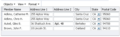 Editable address fields in a single-language table.