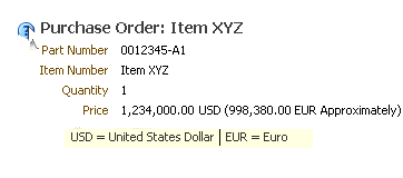 Single Currency with Conversion in Read-Only Format in Form Layout with Key Notation in Help Message