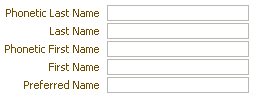 Editable name fields in a Japanese-style form: phonetic last name, last name, phonetic first name, first name, and preferred name.