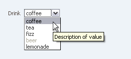 Showing a choice list in which Description Text is displayed on hover over a selected item.