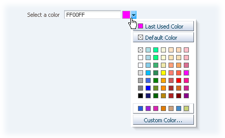 An Input/Choose Color component with a color swatch showing after the text field. 