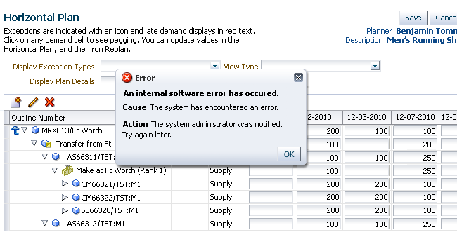 A critical error message featuring error text and a standard Error icon.