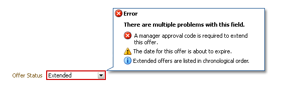 A note window that contains multiple component messages for the field that has focus.