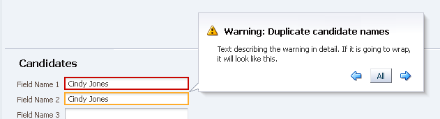 A Note Window with navigation buttons on a page near a form field that has focus.