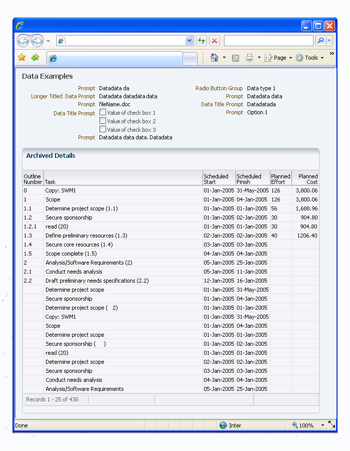 Basic printable page: form page example