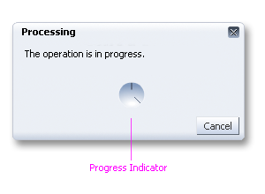 a Processing Dialog featuring a progress indicator clock.