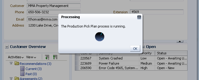 Indeterminate Processing Dialog on a page, in which the indicator shows its 'in progress' state, and the dialog message text says a process is running.