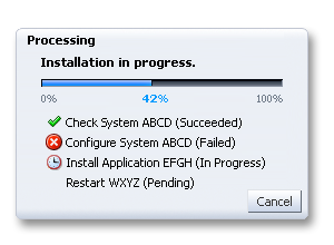 Checklist processing dialog, which features the determinate processing dialog, as well as several status icons associated with status messages. 