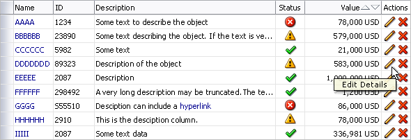 Table with Actions Column