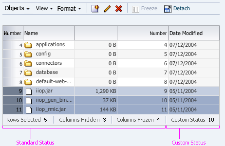 Table with Status Bar