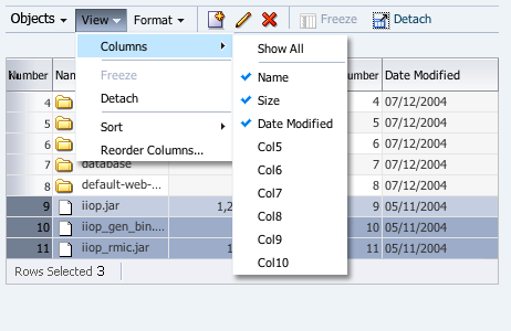 View: Columns Submenu - Basic