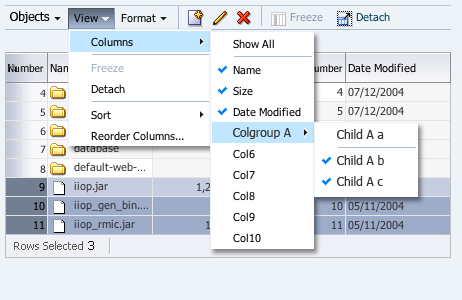 View: Columns Submenu - With a Column Group