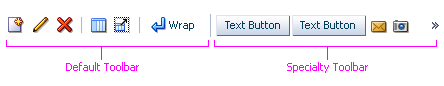 Adjacent toolbars: the default toolbar on the left of the page, and a specialty toolobar.